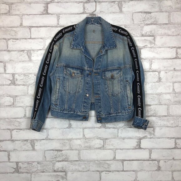 MARCELO BURLON County of Milan Men's Blue Denim Jacket SMALL CWYE004F18876207 - Picture 1 of 8